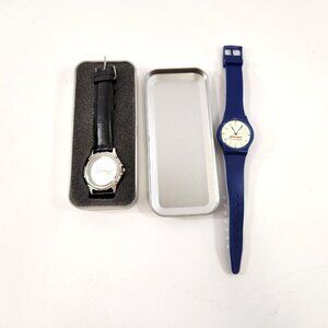Purolator Courier Wrist Watch Lot of 2 Blue & Leather Bands Gift Novelty Vtg